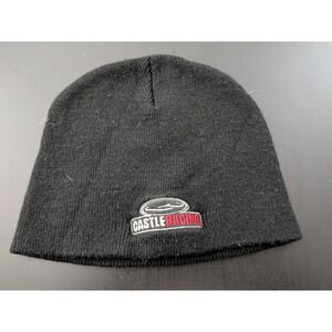 Castle Racing Knit Beanie Hat Script Logo OS Black